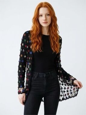 VINTAGE MARISOL MESH BEADED CROCHET CARDIGAN, MEDIUM